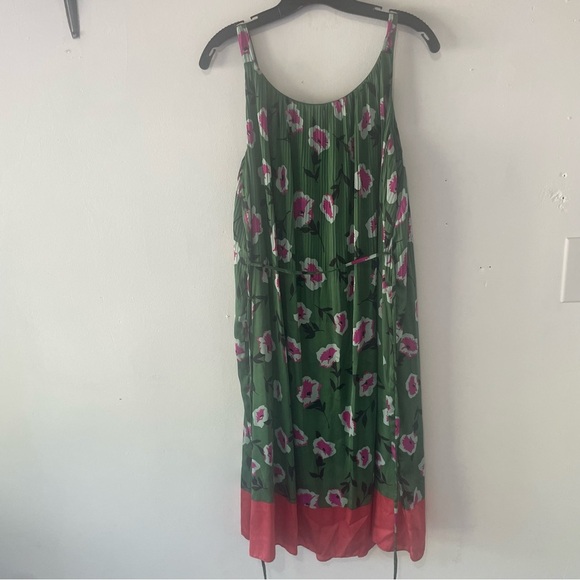 Anthropologie Mireille Green Pink Floral Print Pleated Midi Dress 37385 - Picture 3 of 11